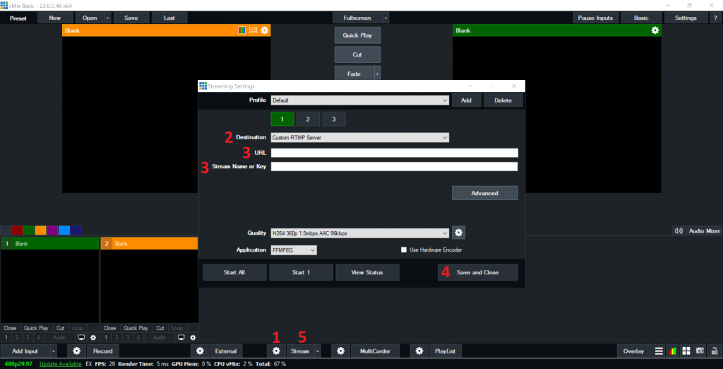 vmix streaming settings